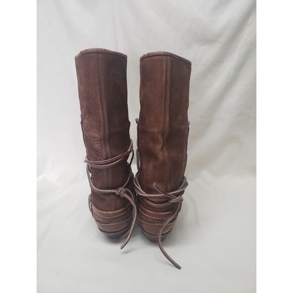 Adams Boots Brown Heeled w. Strings to Tie Around for Design - Size 8 - Picture 4 of 9